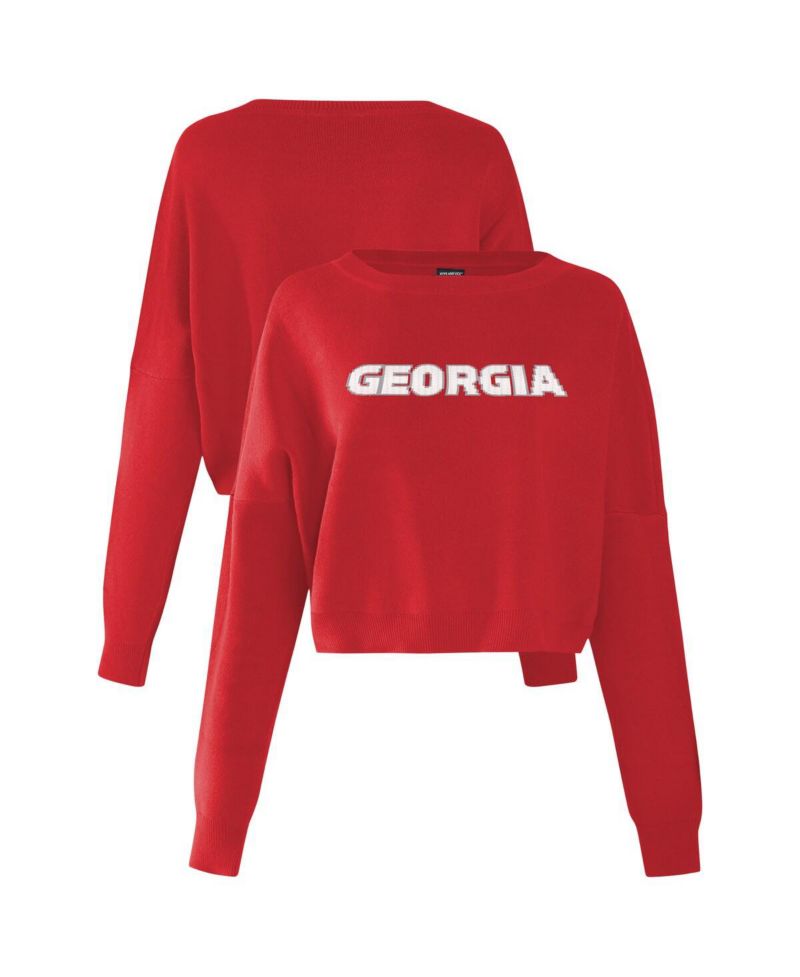 Women's Red Georgia Bulldogs Oversized Cropped Ivy Knit Pullover Sweater