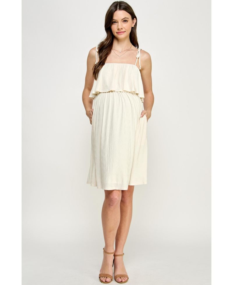Women's Sleeveless Tie Shoulder Overlay Dress with Pockets