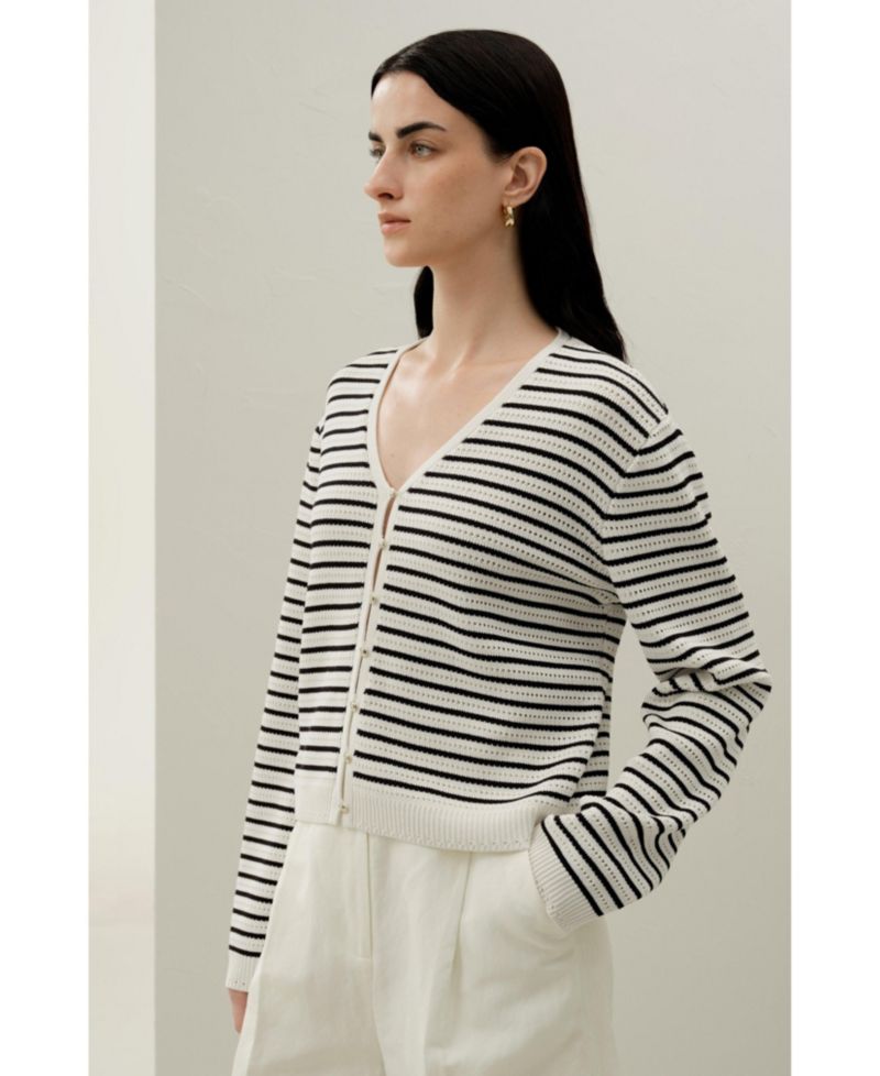 Women's Toscana Striped Pointelle Cardigan
