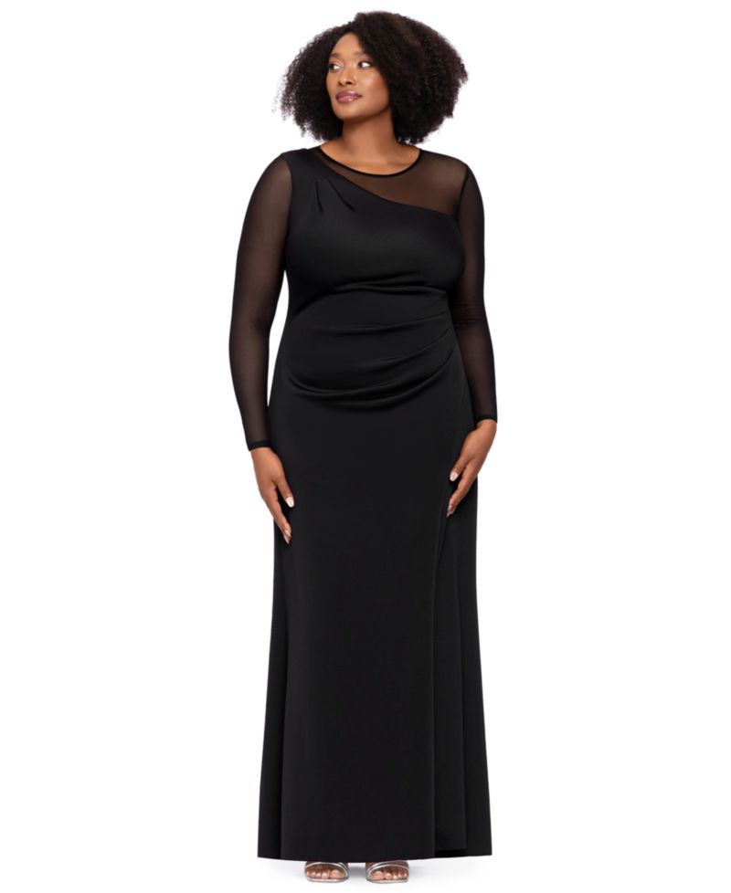 Plus Size Wedding Guest Long-Sleeve Mesh Dress