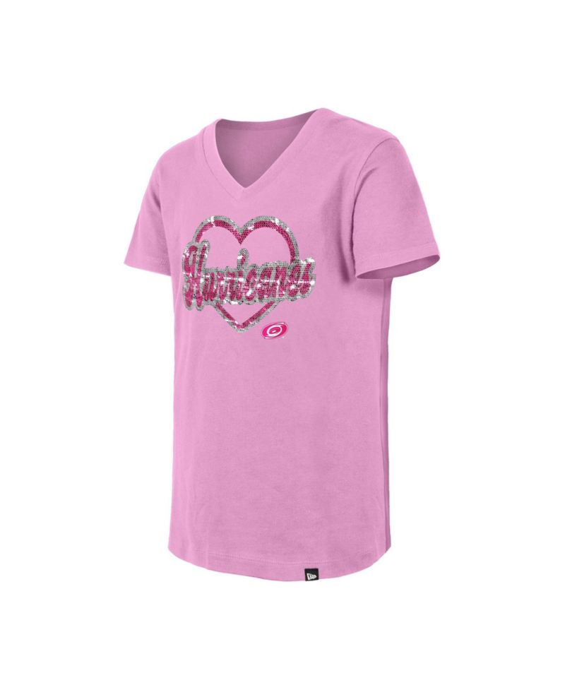 Girl's Big Boys and Girls Pink Carolina Hurricanes Flip Sequin V-Neck T-Shirt