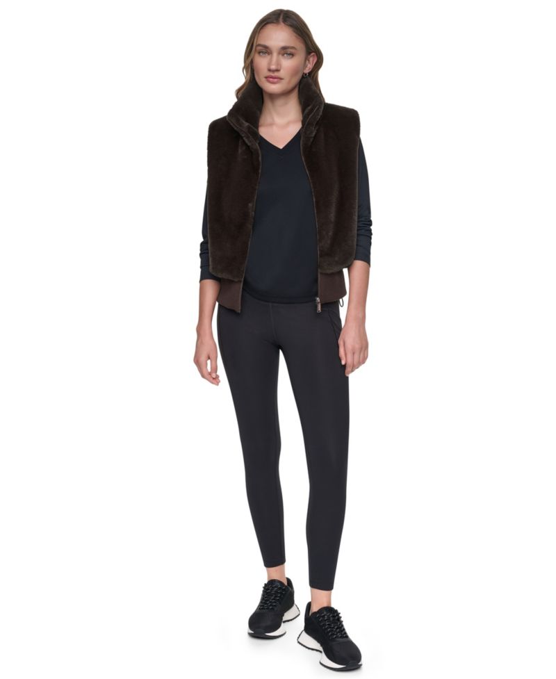 Women's Mock-Neck Ribbed-Knit Hem Faux Fur Vest