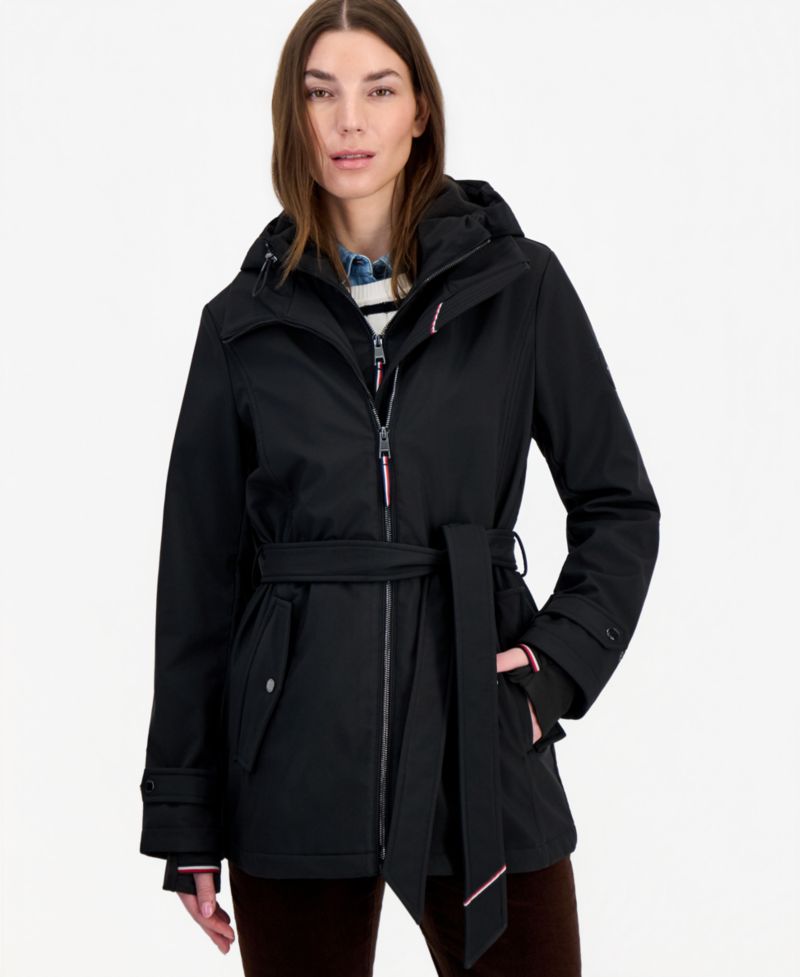 Women's Hooded Belted Softshell Coat, Created for Macy's