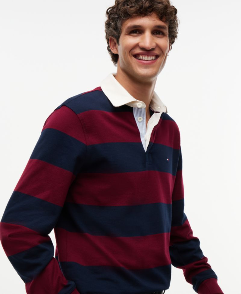 Men's Essential Stripe Rugby Long-Sleeve Polo Shirt