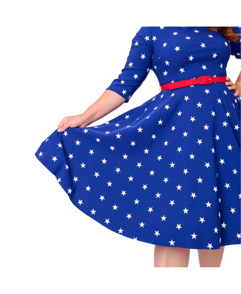 Plus Size Three Quarter Sleeve Belted Devon Swing Dress