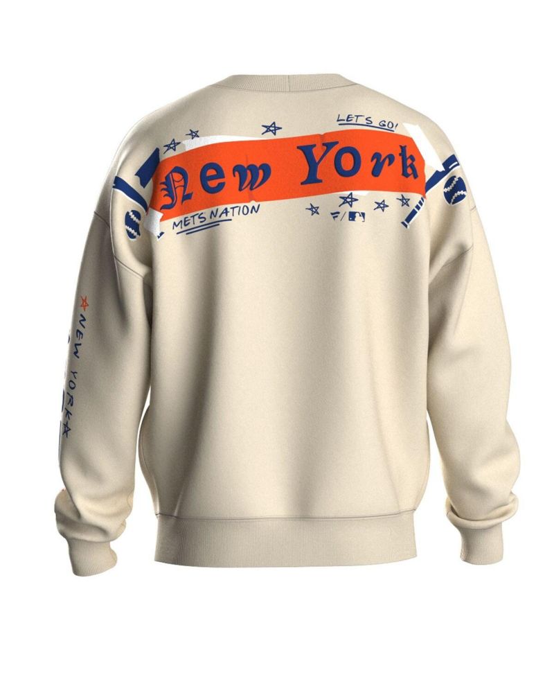 Women's Beige New York Mets Graffiti Fleece Sweatshirt