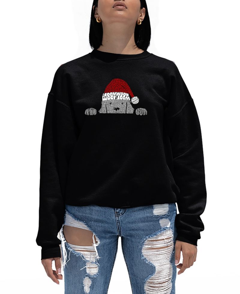 Women's Christmas Peeking Dog Word Art Crewneck Sweatshirt