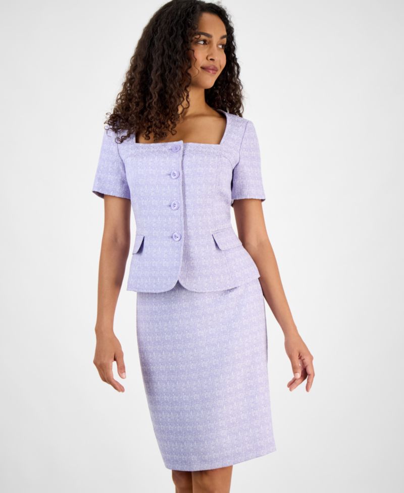 Women's Tweed Square-Neck Button-Front Jacket & Slim 2 Piece Skirt Suit
