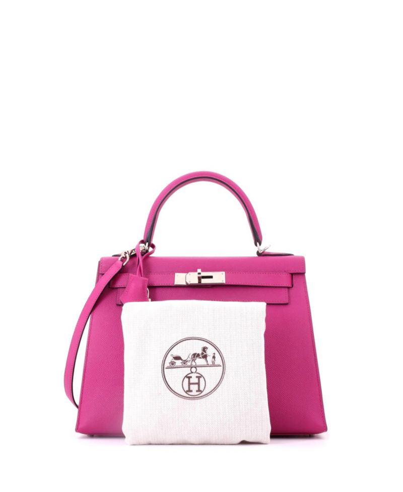 Kelly 28 Handbag Pink Epsom with Palladium Hardware