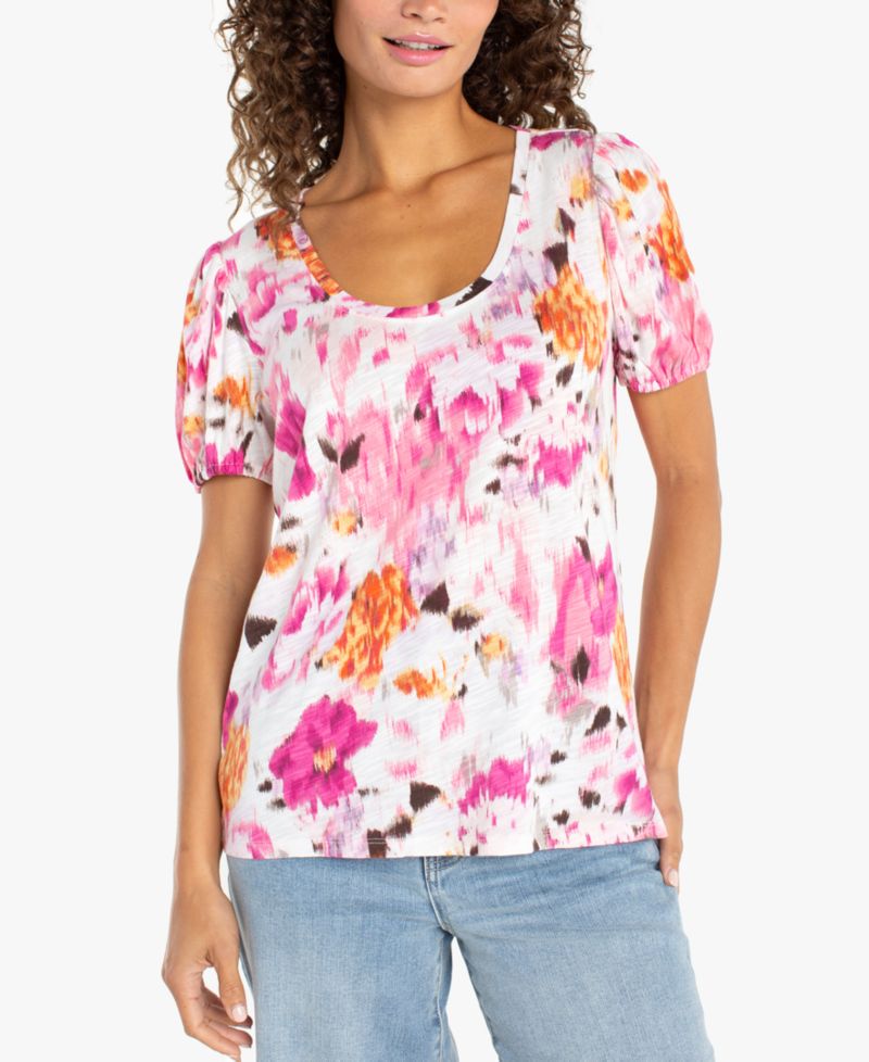 Petite Puff Sleeve Scoop Neck Top