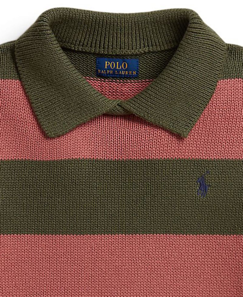 Girls' 7-16 Striped Long-Sleeve Polo Sweater
