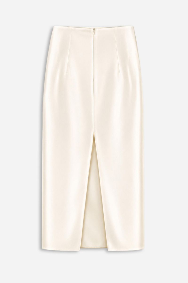 Women's Satin High-Waisted Pleated Pencil Midi Skirt