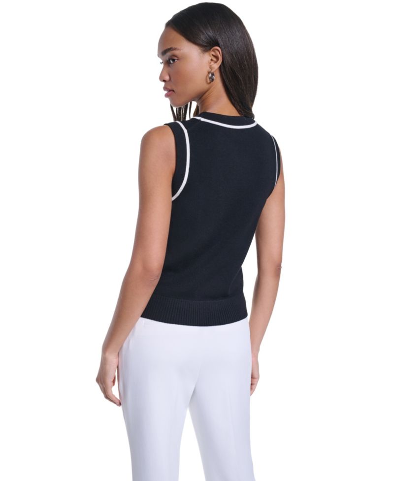 Women's Contrast-Trim Sleeveless Sweater
