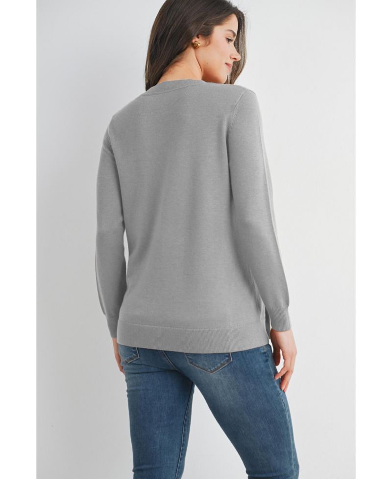 Maternity Crew Neck Side Button Knit Nursing Friendly Sweater