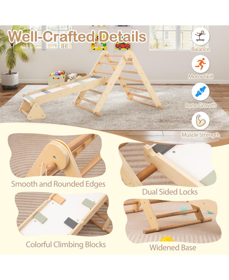 3-in-1 Pikler Triangle Climbing Set Kids Montessori Climbing Toys Wooden Climber