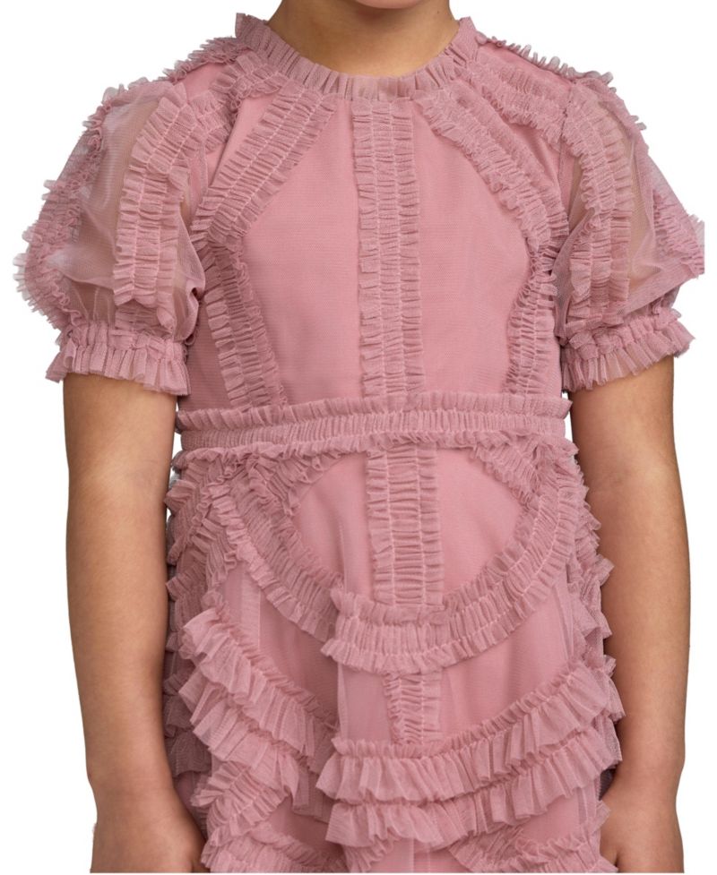 Big Girls High Neck Puff Sleeve Ruffle Mini Dress