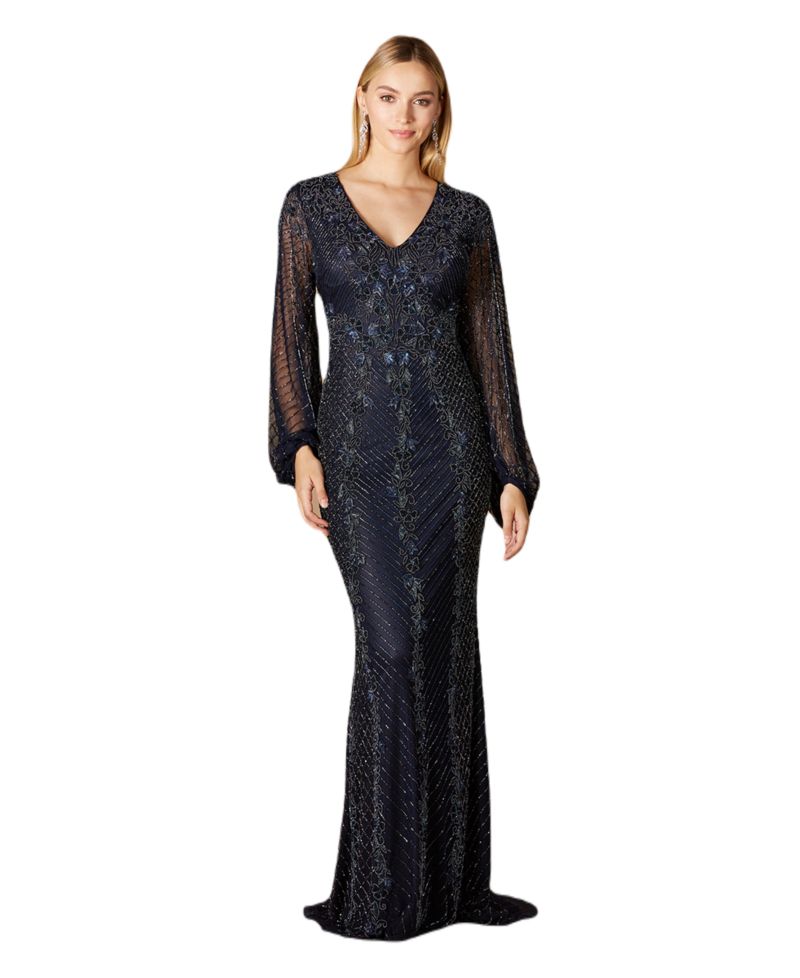 Women's Long Sleeve Beaded Gown