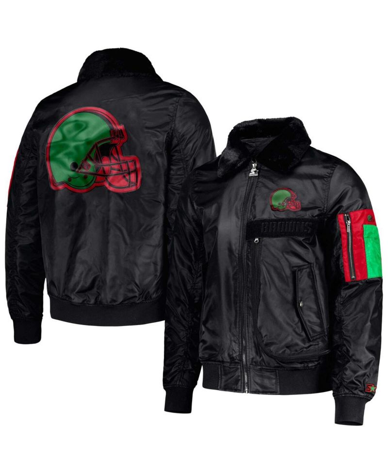 Men's x Ty Mopkins Black Cleveland Browns Black History Month Satin Full-Zip Jacket