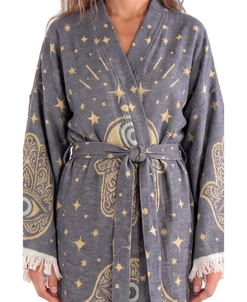 Women's Astrid Handwoven Jacquard V-Neck Long-Sleeve Beach Cover-Up Robe