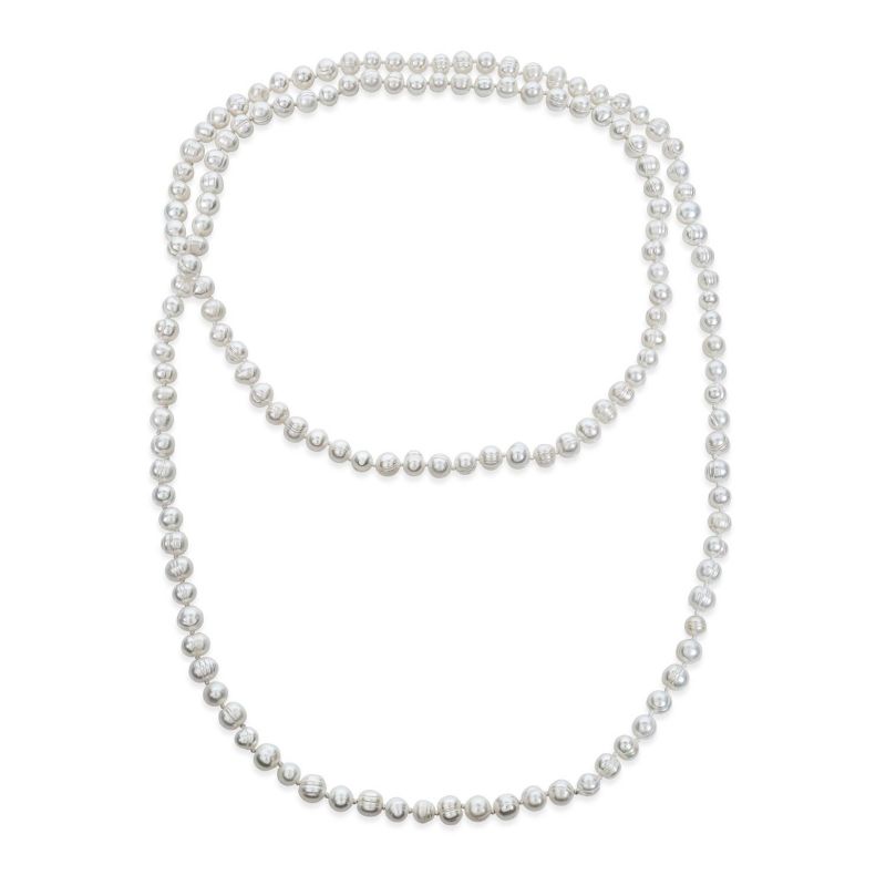 White Freshwater Pearl Endless Strand Necklace Long Double Wrap 36"