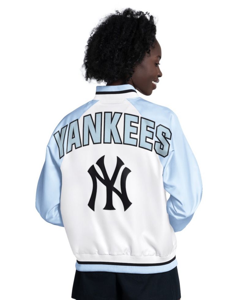 Women's Light Blue/White New York Yankees Blitz Varsity Raglan Full-Snap Satin Jacket