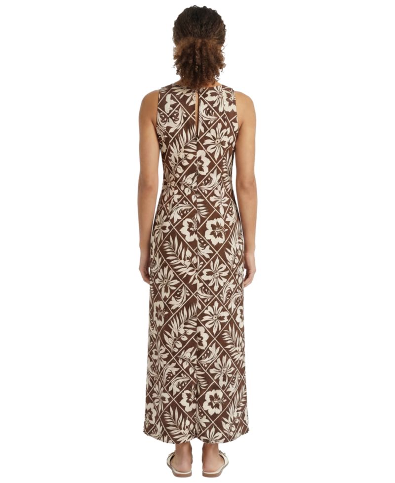 Petite Printed Jewel Neck Midi Dress