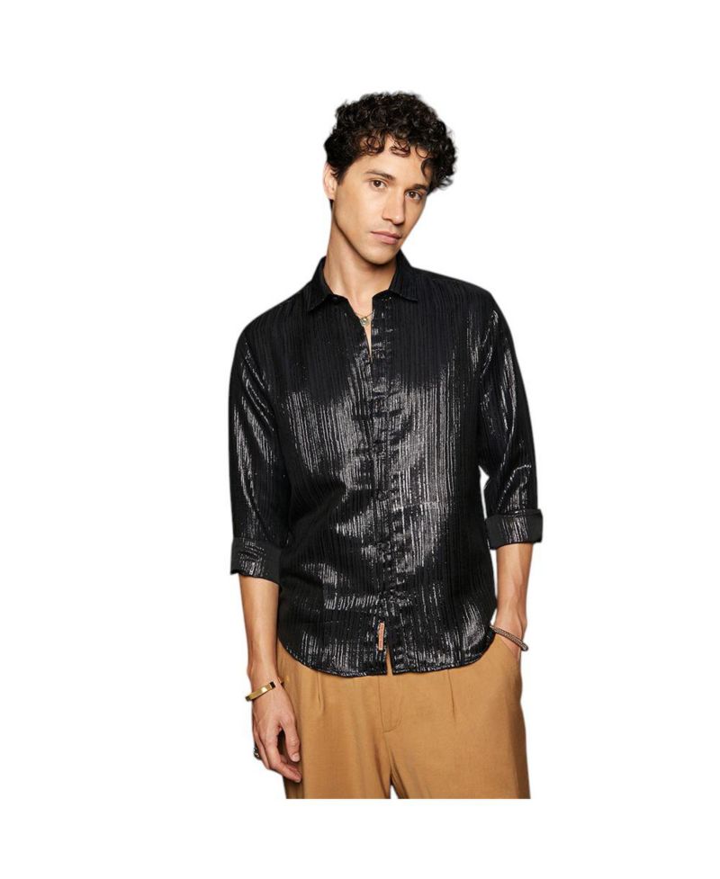 Men's Metallic Black Metallic Blushed Shirt