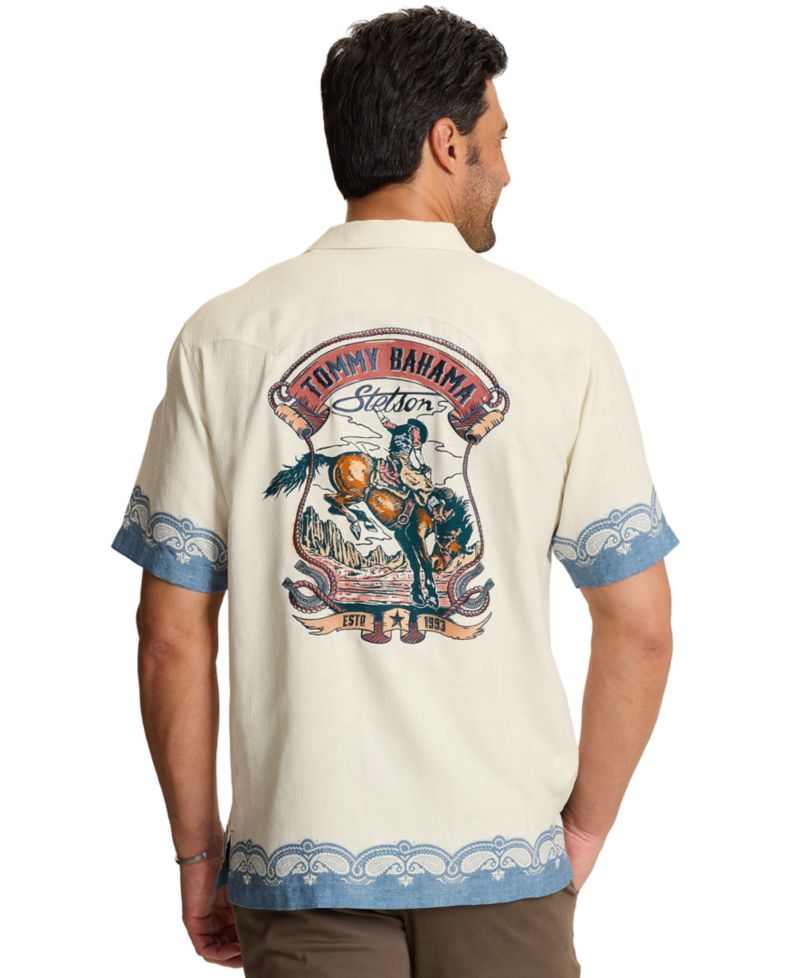 Men's Life of the Rodeo Western Short-Sleeve Bungalow Collar Silk Shirt