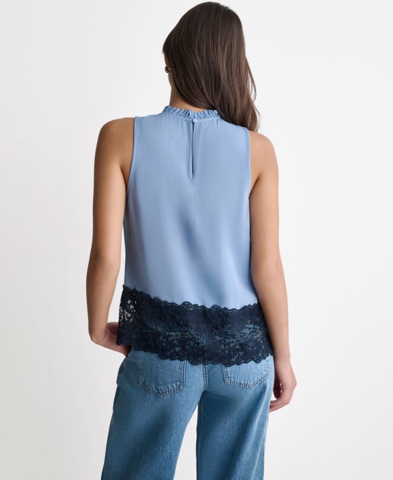 Women's High-Neck Sleeveless Lace Combo Woven Top