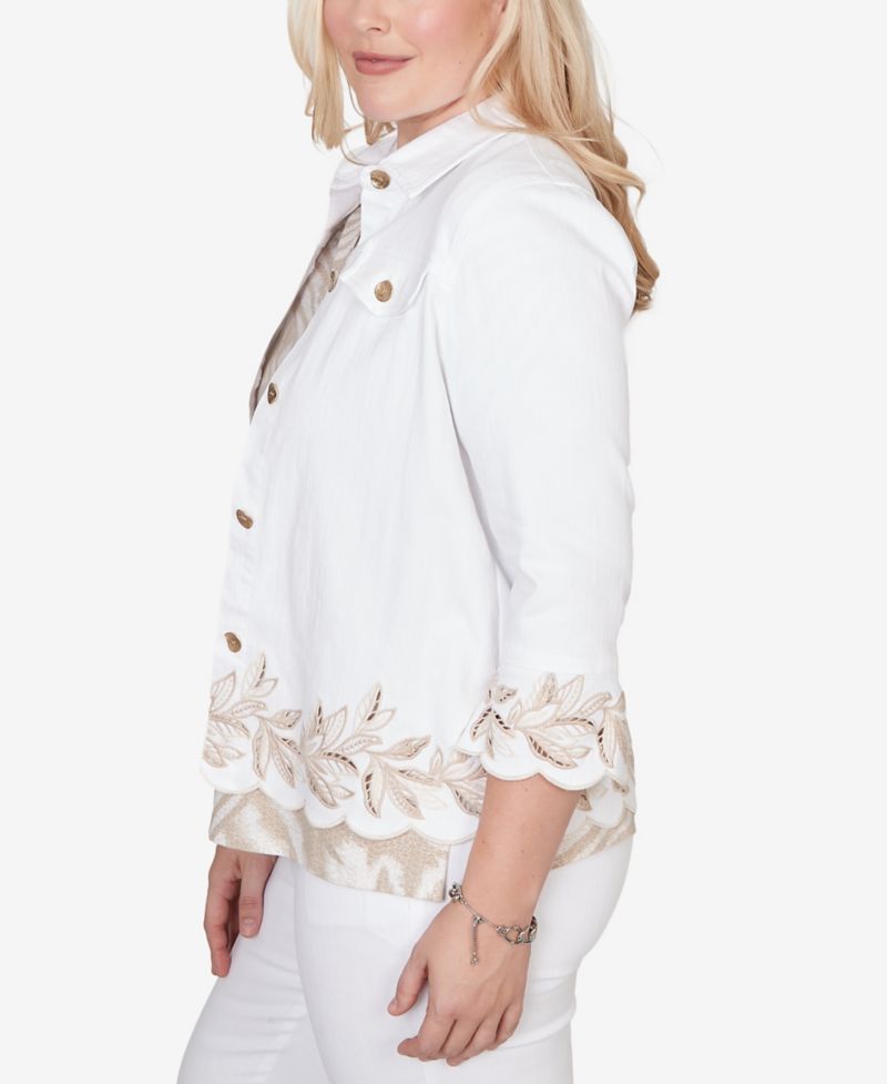 Women's Natural Wonder Leaf Cutout Embroidered Shirt Jacket