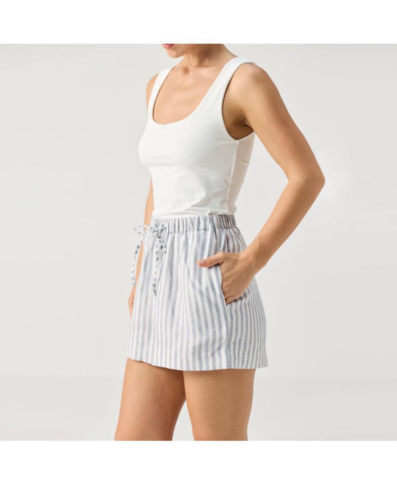 Women's Striped Linen Drawstring Relaxed Shorts