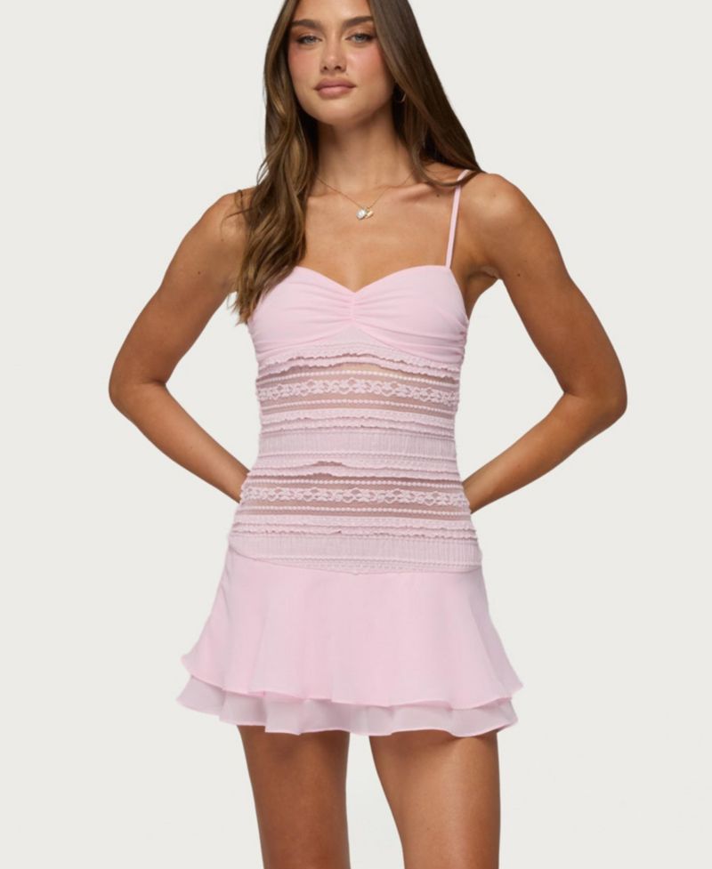 Womens Marcia Chiffon Lacey Mini Dress