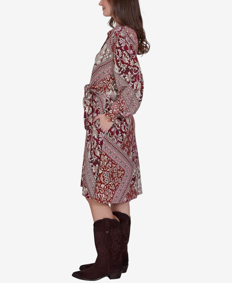 Petite Victorian Long-Sleeve Floral Midi Dress