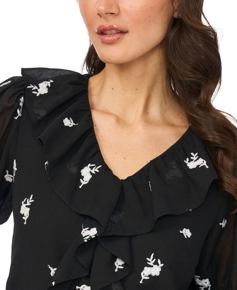Women's Embroidered Ruffled Short-Sleeve Top