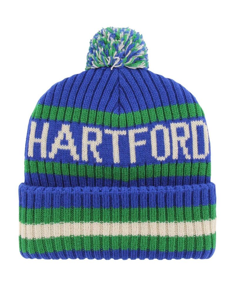 Men's Blue Hartford Whalers Bering Cuffed Knit Hat with Pom