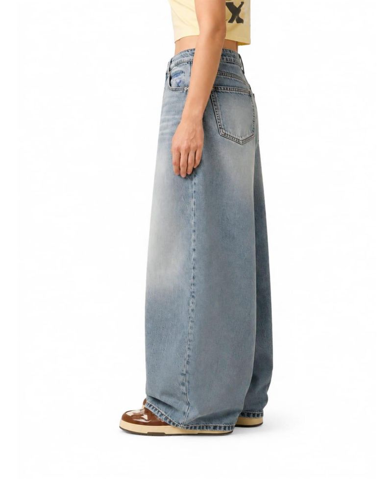 Women's Baggy Barrel High-Rise Wide-Leg Washed Jeans