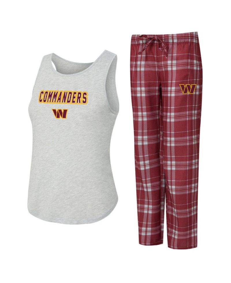 Women's 2-Piece Heather Gray/Burgundy Washington Commanders Regulate Plaid Tank Top and Pants Sleep Set
