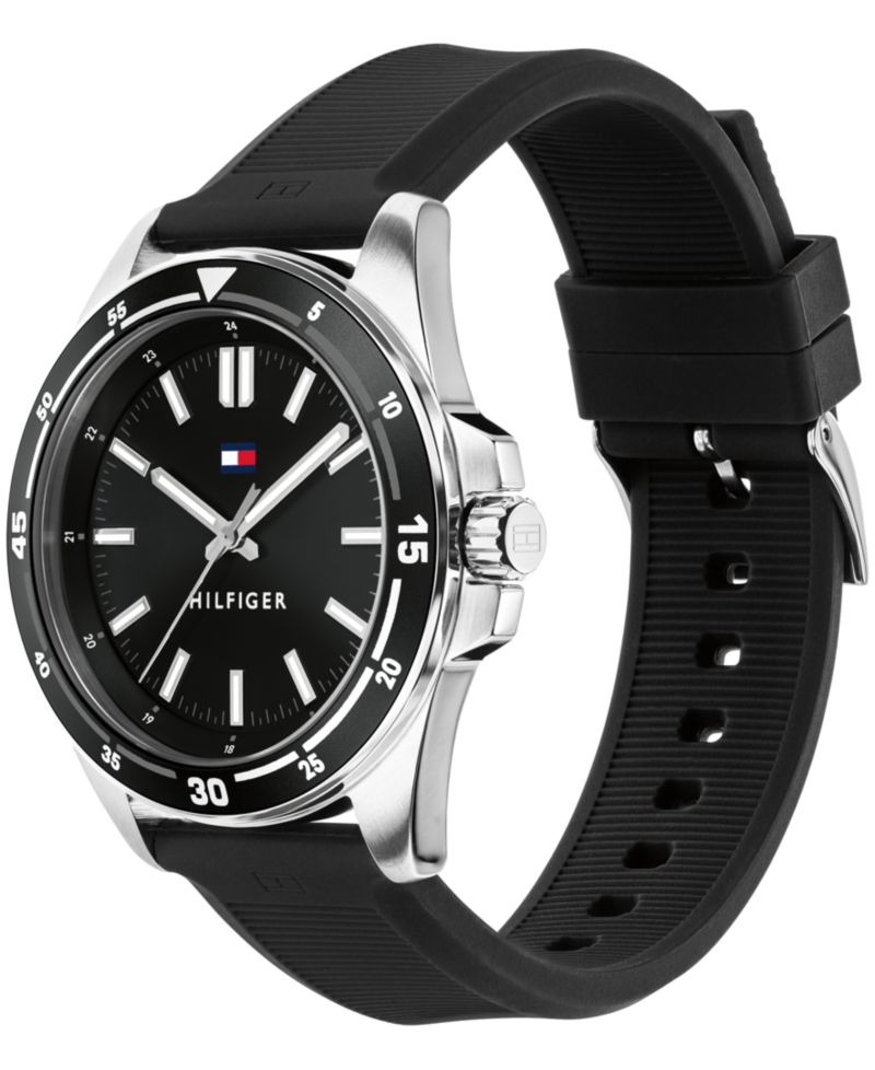 Men's Quartz Black Silicone Strap Watch 42mm