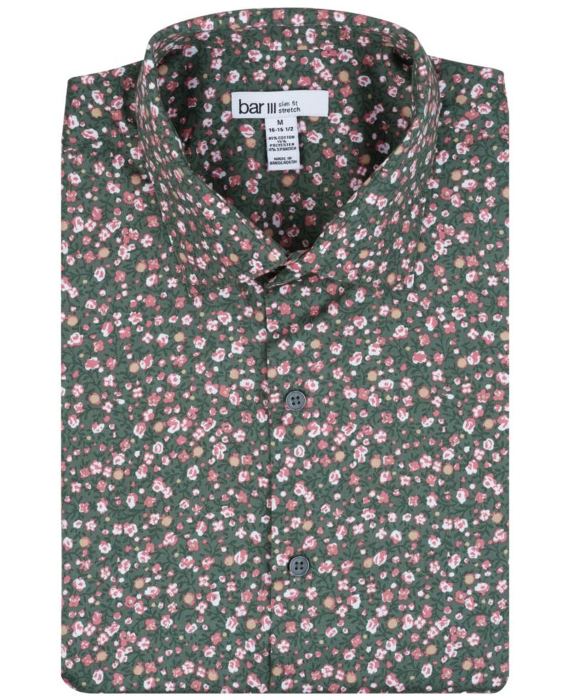 Men's Front Floral Print Dress Shirt