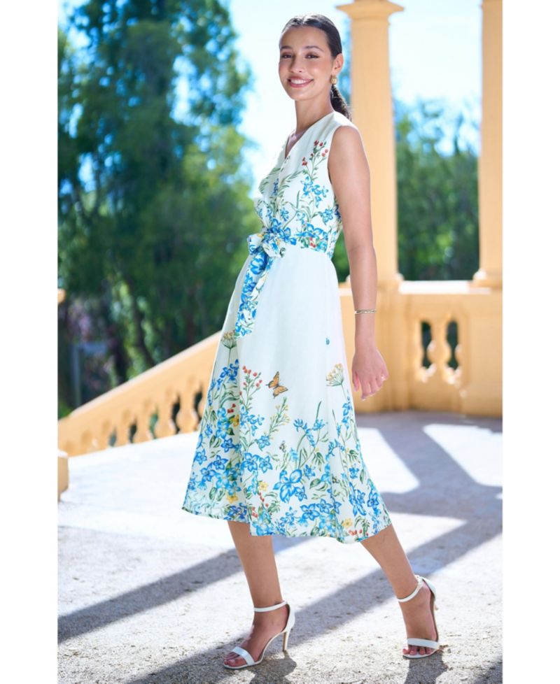 Women's Butterfly Print Midi Wrap Dress
