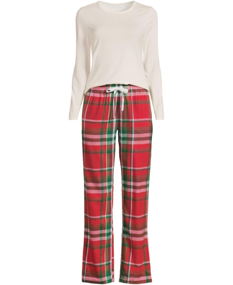 Plus Size Pajama Gift Set - Knit Long Sleeve Top and Flannel Pants
