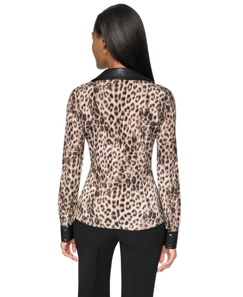 Women's Leopard-Print Faux-Leather Blouse