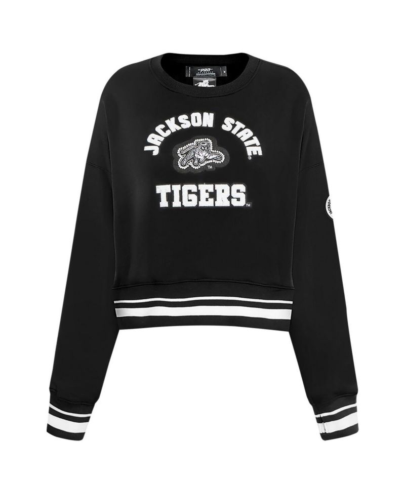 Women's Black Jackson State Tigers Cropped Pullover Sweatshirt