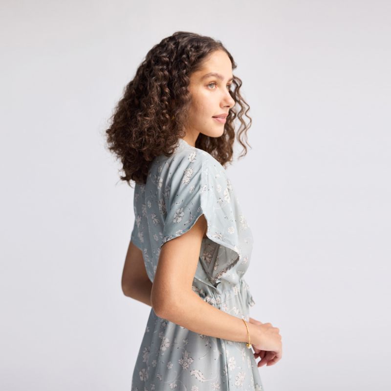 Women's Gathered Maxi Dress with Side Slits in Mosaic