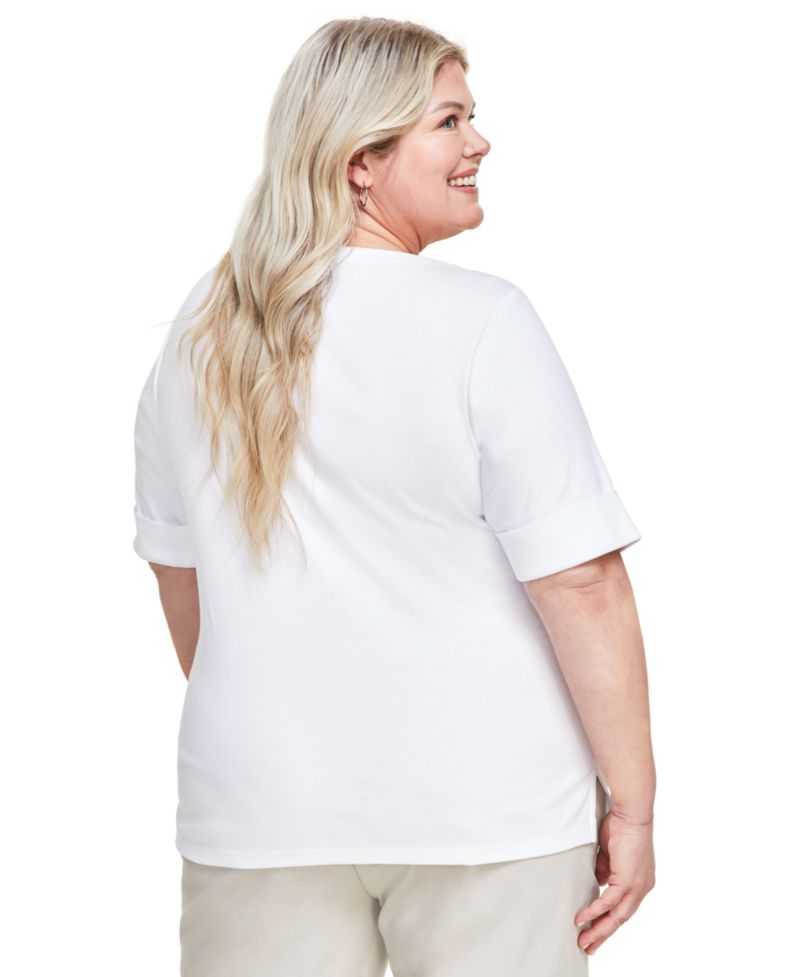 Plus Size Boat-Neck Elbow-Sleeve Top