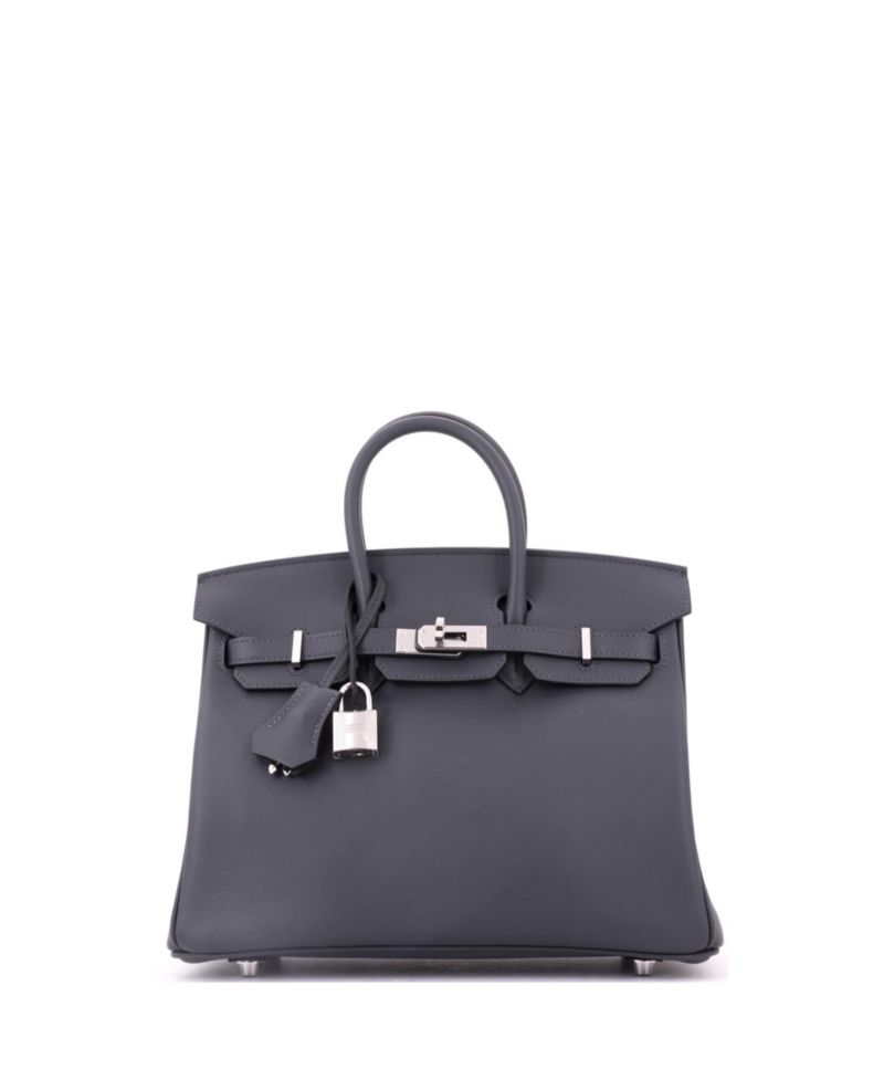Pre-Owned Hermes Birkin 25 Handbag Grey Swift with Palladium Hardware