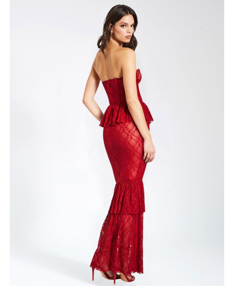 Women's Quennell Burgundy Lace Corset Maxi Dress