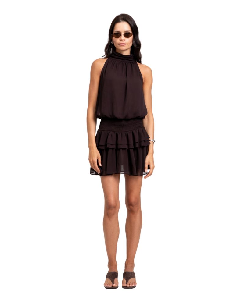 Women's Leah Halter Tiered-Ruffle Plisse Chiffon Mini Dress