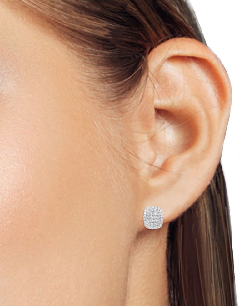 Lab Grown Diamond Cushion Cluster Stud Earrings (2 ct. t.w.) in Sterling Silver or 14k Gold-Plated Sterling Silver