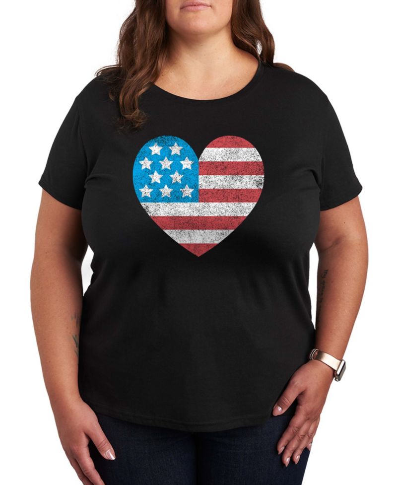 Plus Size Instant Message USA Flag Heart Graphic Crewneck T-Shirt